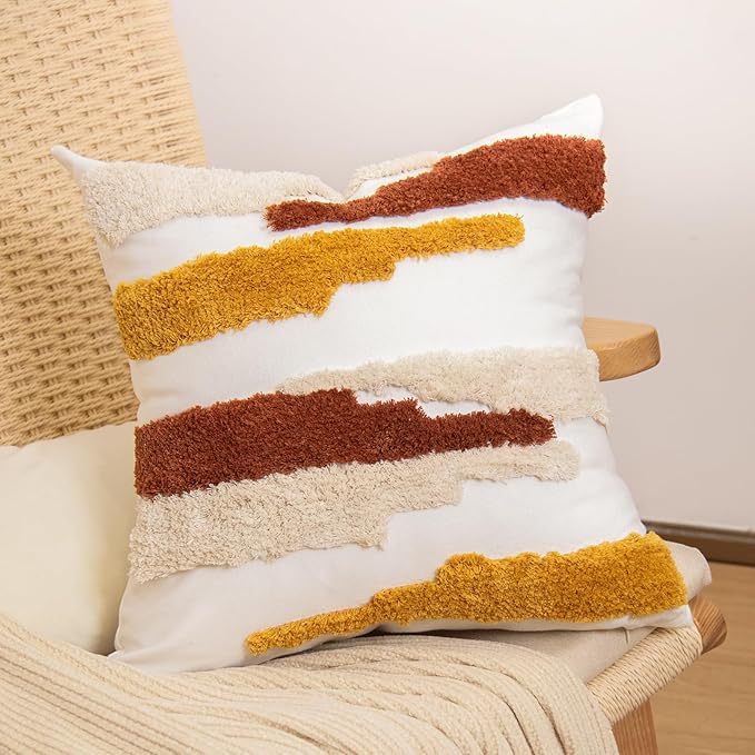 lifein 18x18 Pillow Covers Set of 2-Throw Pillow Cover,Tufted Boho Jacquard Pillow Covers,Farmhouse Decorative Pillow Cover,Pillow Cases for Gift,Couch,Sofa,Bed,Chair,Living Room,Home Decor(18x18inch)