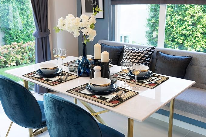 Vinyl Rectangular Placemats Set of 4 - Non Slip Place Mats Ideal for Indoor and Outdoor Dining Table - Washable and Heat Resistant Table Mat for Kitchen Tables (Good Food Good Friend)