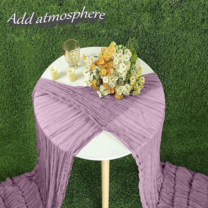 Purple Cheesecloth Table Runner 13.3FT Long Boho Gauze Sheer Fabric Table Runner Wedding Dining Table Decorations for Holiday Birthday Party Baby Shower Event Picnic Table Decorations