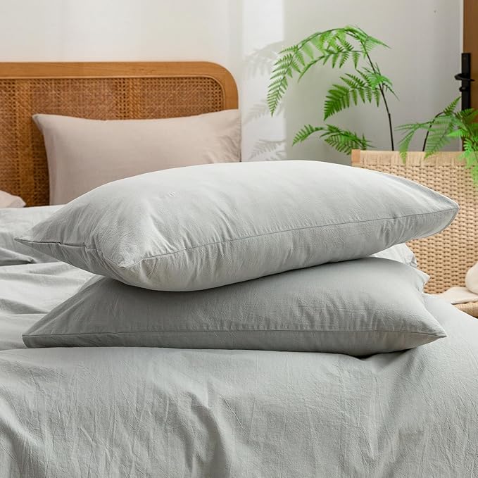 BESTOUCH Duvet Cover Set 100% Washed Cotton Linen Feel Super Soft Comfortable Chic Lightweight 3 PCs Home Bedding Set Solid Northern Droplet Grey Cal King