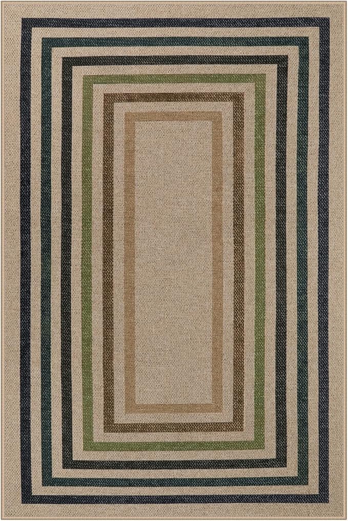 Lahome Modern Geometric Easy Jute Rug, 4x6 Washable Indoor Outdoor Carpet for Patio Living Room Farmhouse Natural Area Rug, Non Slip Contemporary Throw Mat for Entryway Office Dining Room