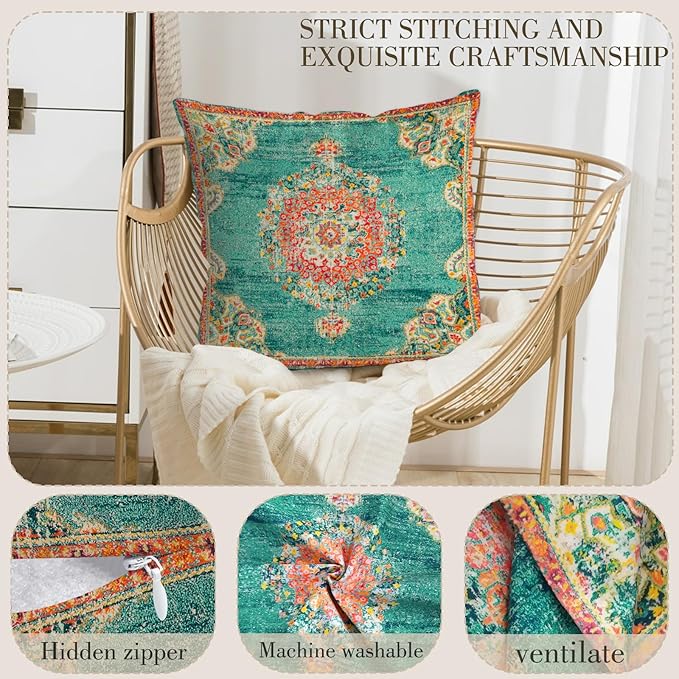 Boho Throw Pillow Covers 26x26 inch Set of 2,Boho Vintage Carpet Pattern Antique Ethnic Decor Double Sided Pattern Cushion Cover Soft Pillow Case Living Sofa Room Bed Square Pillow Cover