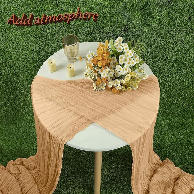 Cheesecloth Table Runner 13.3FT Champagne Gold Boho Gauze Table Runner Wedding Dining Table Decorations for Holiday Birthday Party Baby Shower Event Decorations Summer Garden Farmhouse