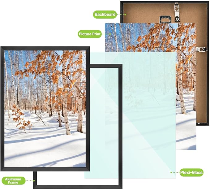 Golden State Art, A4 Aluminum Picture Frame, Black Metal Thin Poster Frames for 8.3x11.7 inch Photo, Acrylic Front, Wall Hook for Horizontal or Vertical Display, 3 Pack