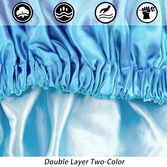 Satin Bonnet Silk Bonnet Hair Bonnet for Sleeping-Slouchy Beanie Hat Satin Sleep Cap for Women's Natural & Curly Hair(Lake Blue)