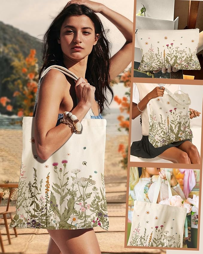 Aesthetic 2 Pack Canvas Tote Bag - with Makeup Zipper Pouch for Women Bag for Shopping, Gym, Travel, Vacation