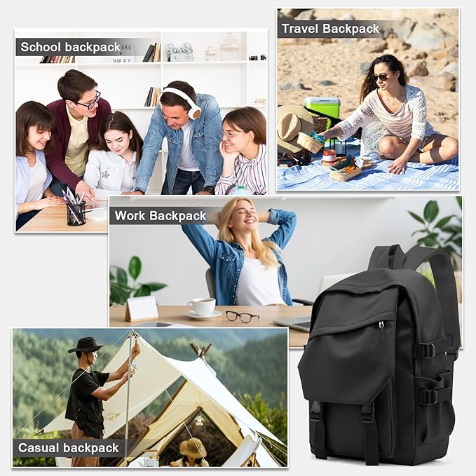 coowoz School Backpack for Men Women College Bookbag Waterproof Lightweight Black Backpack Mochilas Book Bag Rucksack Casual Daypack School Bag for Boys Girls