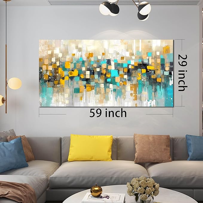 LAOTOART Abstract Wall-Decor Living Room - Yellow Art Work for Wall Decor - Extra Large Wall Art Ready to Hang Size 29" x 59"