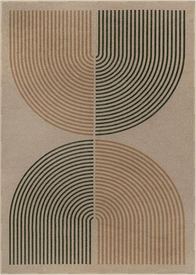 Lahome Modern Rainbow Easy Jute Rug, Washable 5x7 Area Rugs for Living Room Black Farmhouse Dining Room Rug, Contemporary Natural Throw Mat Non Slip Floor Carpet for Office RV Patio