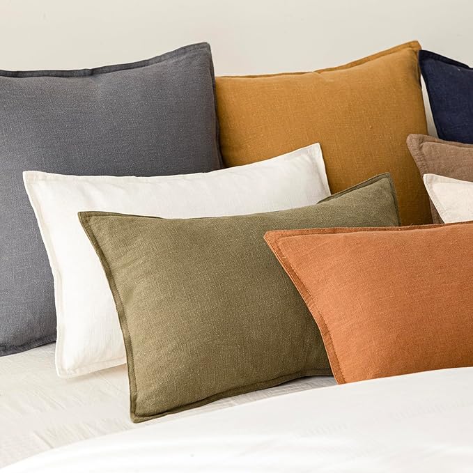 Foindtower Pack of 2, Decorative Linen Soild Throw Pillow Covers Soft Accent Lumbar Cushion Case Boho Farmhouse Neutral Pillowcase for Couch Sofa Bed Living Room Home Decor 12 x 20 Inch Cream White