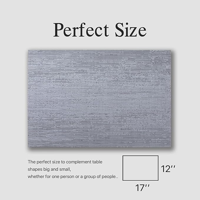 Placemats Set of 8 - Easy Clean Woven Vinyl Placemat for Dining Table, Indoor/Outdoor Place Mats, Washable PVC Table Mats(Gray)