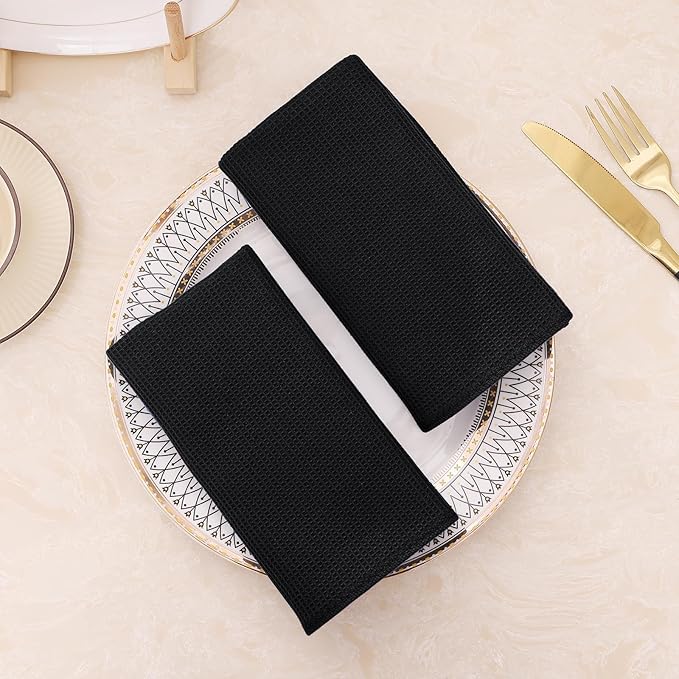 Homaxy 100% Cotton Waffle Weave Dish Cloths - 6 Pack Soft and Absorbent Dish Towels - 12 x 12 Inches Quick Dry Dish Rags - Black