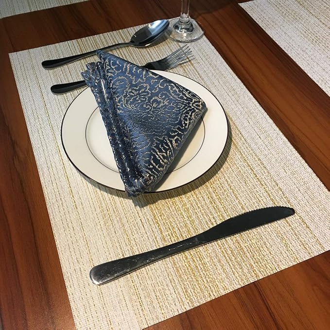 Placemat,Blending Color Durable Woven Vinyl Placemat Washable Heat-Resistant Anti-Skid Kitchen Dining Table Mats (Set of 4, Yellow with White)