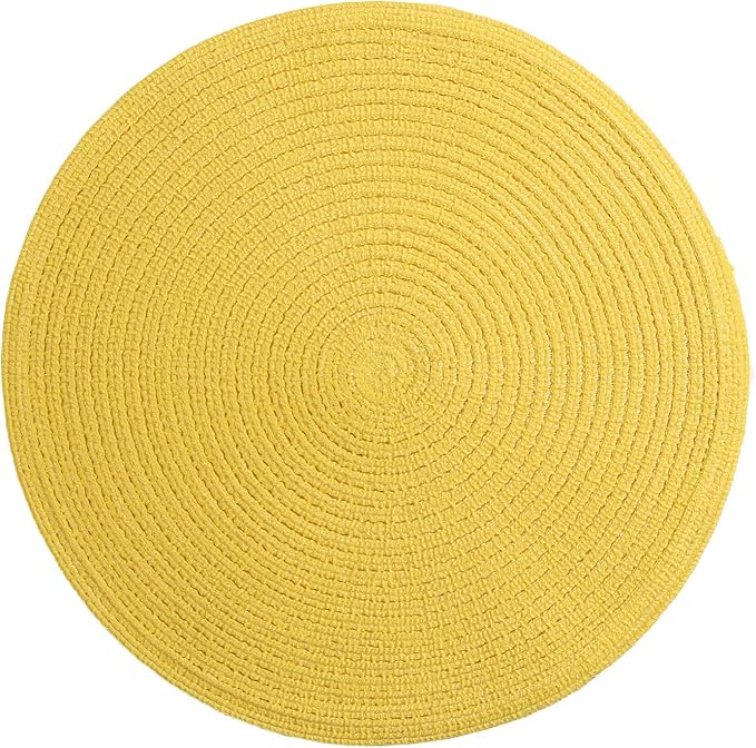 SHACOS Round Braided Placemats Set of 4 Washable Kitchen Table Place Mats Doilies Table Mats for Home Wedding Party Dining Table Decor (Yellow, 4)