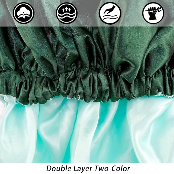 Satin Bonnet Silk Bonnet Hair Bonnet for Sleeping-Slouchy Beanie Hat Satin Sleep Cap for Women's Natural & Curly Hair(Blue Zircon&Blackish Green)