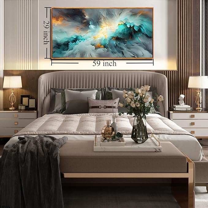 Large Abstract Canvas Wall Art - Office Art Wall Decor - Framed Wall Art for Living Room Ready to Hang Size 29" x 59"