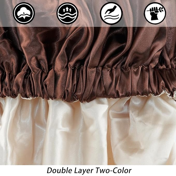 Satin Bonnet Silk Bonnet Hair Bonnet for Sleeping-Slouchy Beanie Hat Satin Sleep Cap for Women's Natural & Curly Hair(Blue Zircon&Brown)