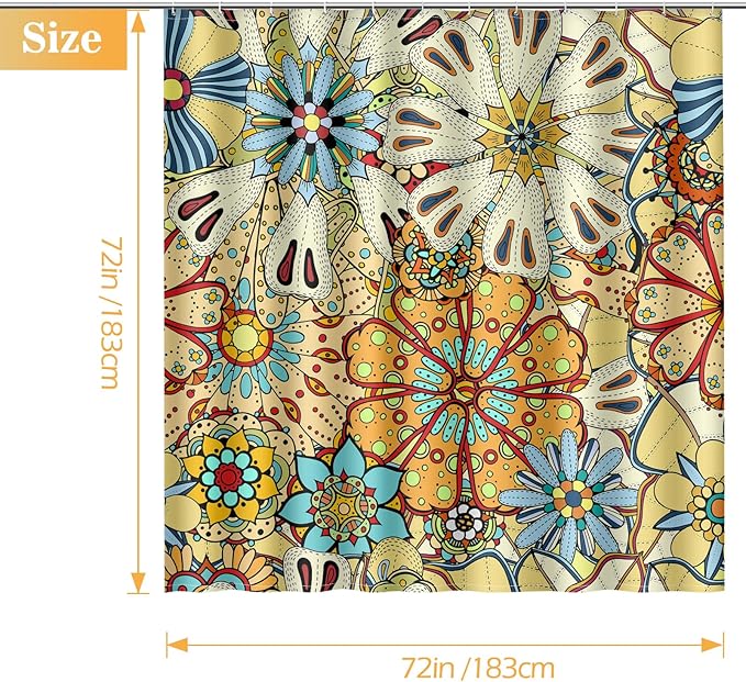 Aimego Boho Floral Shower Curtains - Bohemian Mandala Gypsy Colorful Flowers Bath Shower Curtain Set with 12 Hooks for Adults Bathroom Decor Accessories, 72"x72"