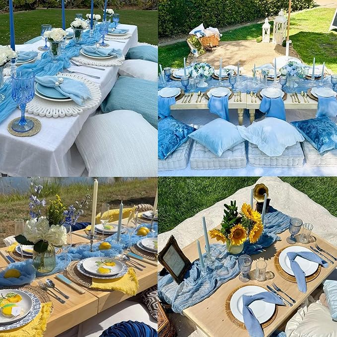 Light Baby Blue Cheesecloth Table Runner 13.3FT Long Bridal Baby Boy Shower Birthday Party Decorations Summer Sheer Gauze Boho Table Runner Wedding Dining Table Decorations