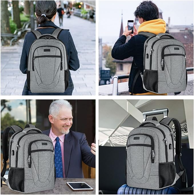 BIKROD Travel Laptop Backpack for Men and Women, Backpacks for School Teen Boys, Business Anti Theft Slim Durable Back Pack with USB Charging Port, Adult Computer Bag Gift 15.6 IN Laptop, Grey
