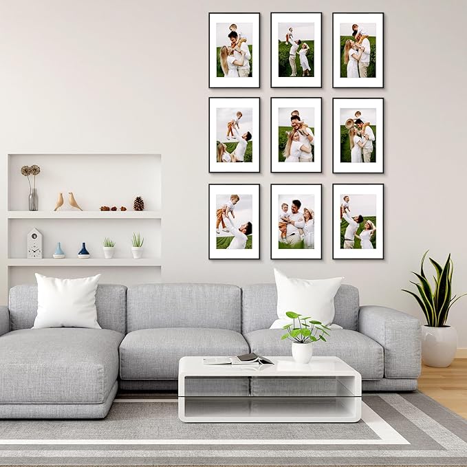 Golden State Art 16x24 Picture Frame 3 Pack - Aluminum Frames with 12x18 Removable Mats & Real Glass, Display 16x24 Posters or 12x18 Photos - Black Gallery Wall Frames for Home Office Decor