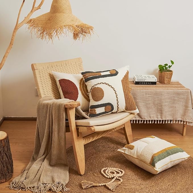 lifein 18x18 Pillow Covers Set of 2-Throw Pillow Cover,Tufted Boho Jacquard Pillow Covers,Farmhouse Decorative Pillow Cover,Pillow Cases for Gift,Couch,Sofa,Bed,Chair,Living Room,Home Decor(18x18inch)