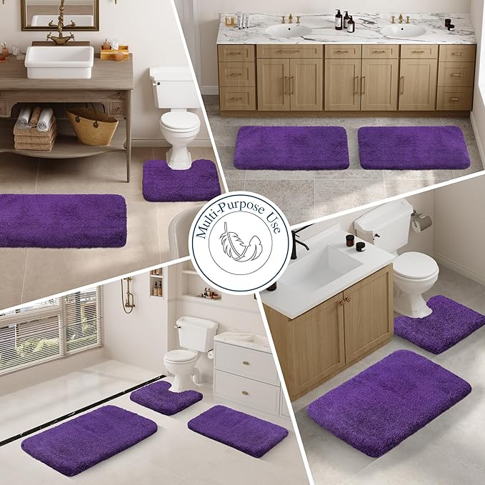 Walensee Large Bathroom Rug (24 x 72, Dark Purple) Extra Soft and Absorbent Shaggy Bath Mat Machine Washable Microfiber Non Slip Luxury Floor Mat