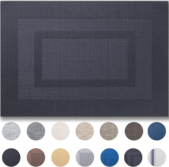 Placemat Set of 4 - Easy Clean Woven Vinyl Placemats for Dining Table, Indoor/Outdoor Place Mats, Washable PVC Table Mats(Black Cube)