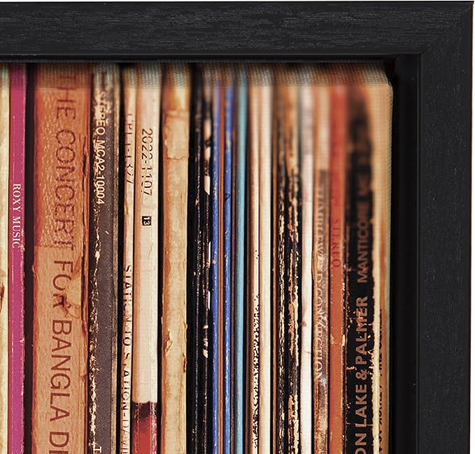 Kate and Laurel Sylvie 33RPM Framed Canvas Wall Art by Robert Cadloff of Bomobob; 18x24 Black; Decorative Music Art for Wall