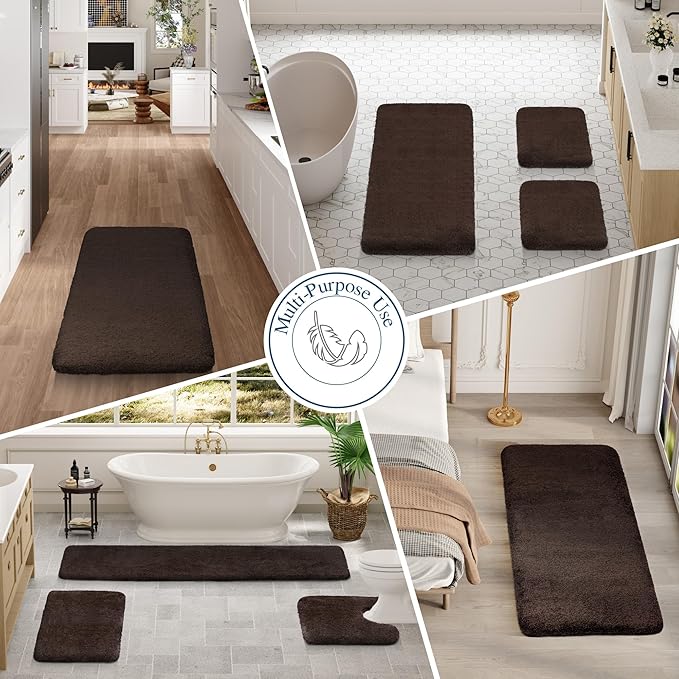 Walensee Large Bathroom Rug (24 x 36, Brown) Extra Soft and Absorbent Shaggy Bath Mat Machine Washable Microfiber Non Slip Luxury Floor Mat