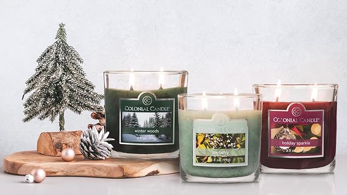 Colonial Candle Winter Woods Scented Jar Candle, 2 Wick, 3.5 oz, Mottled Wax Candle