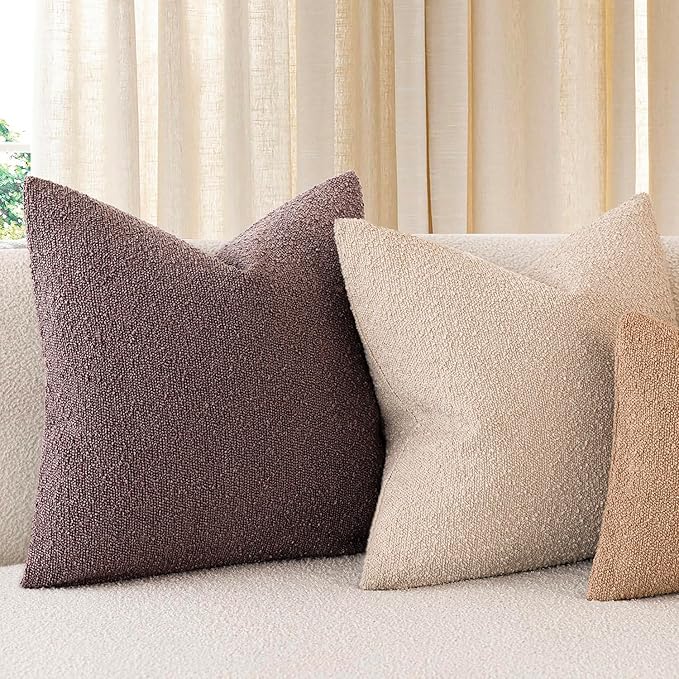 Foindtower Pack of 2 Textured Boucle Throw Pillow Covers Accent Solid Decorative Pillow Cases Cozy Woven Couch Cushion Case for Chair Sofa Bedroom Living Room Home Decor 20x20 Inch Dark Purple