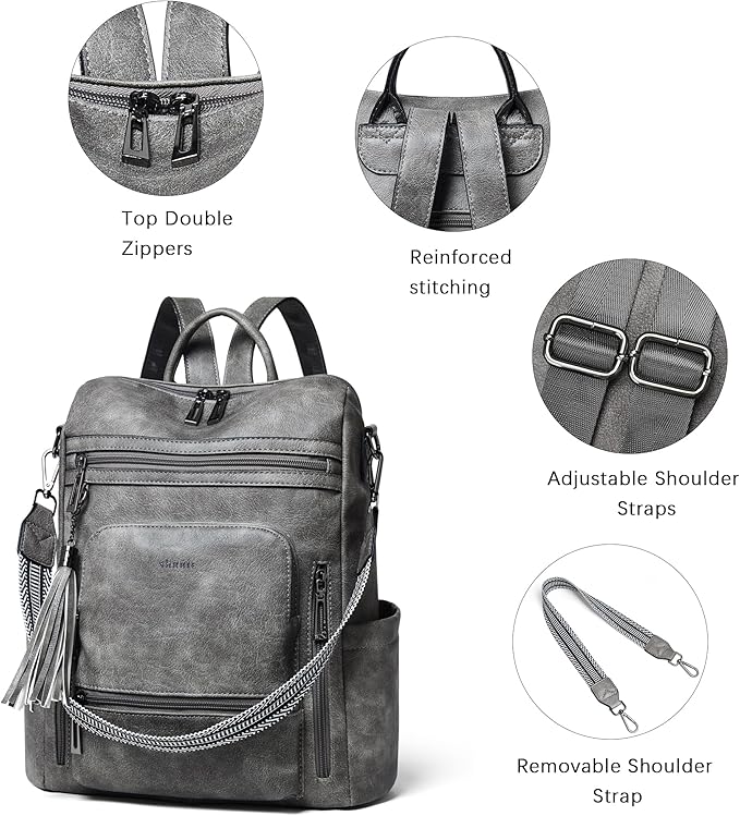 Shrrie Vegan Leather Laptop Backpack for Women 15.6 inch Work Backpack Fashion Travel Backpack Purse for Travel College Work