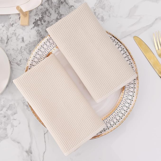 Homaxy 100% Cotton Waffle Weave Kitchen Towels - 4 Pack Soft and Absorbent Dish Towels - 16 x 26 Inches Quick Dry Hand Towels - Beige