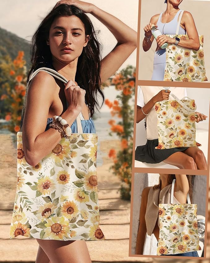 Aesthetic Canvas Tote Bag with Inner Pocket for Women, Cloth Cotton Totes Bag with Pattern for Shopping, Gym