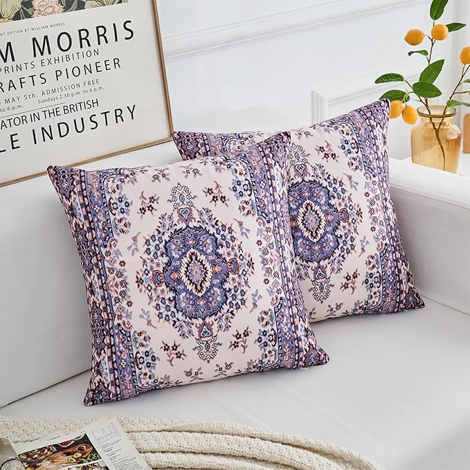 Boho Throw Pillow Covers 18x18 inch Set of 2,Boho Vintage Carpet Pattern Antique Ethnic Decor Double Sided Pattern Cushion Cover Soft Pillow Case Living Sofa Room Bed Square Pillow Cover