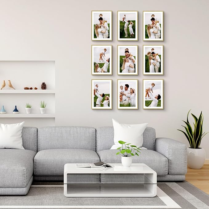 Golden State Art 13x19 Picture Frame 3 Pack - Aluminum Frames with 11x17 Removable Mats & Real Glass, Display 13x19 Posters or 11x17 Photos - Gold Gallery Wall Frames for Home Office Decor