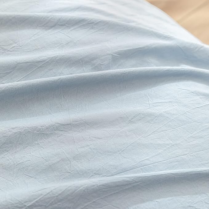 BESTOUCH Duvet Cover Set 100% Washed Cotton Linen Feel Super Soft Comfortable Chic Lightweight 2 PCs Home Bedding Set Solid Cornflower Blue Twin/Twin XL