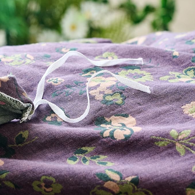 mixinni Vintage Floral Duvet Cover King Set - Purple & Green Reversible Jacquard, 100% Yarn-Dyed Double-Layer Cotton, Breathable Luxury Bedding (3-Piece, Includes 2 Pillowcases) Farmhouse & Bohemian