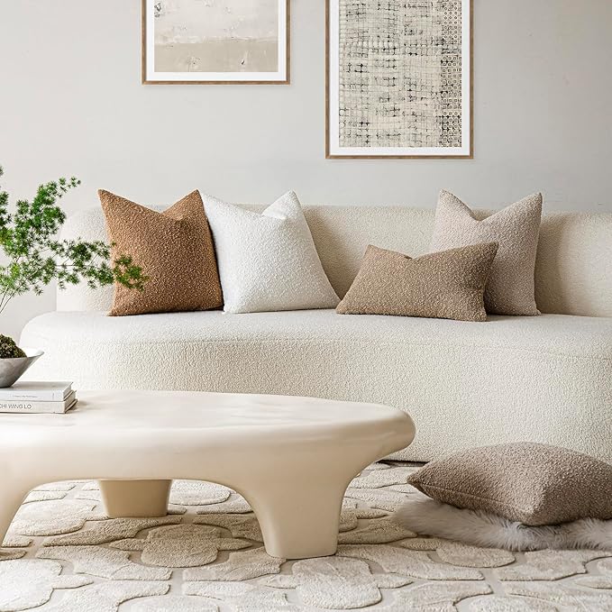 Foindtower Pack of 2, Decorative Textured Boucle Throw Pillow Covers Accent Solid Pillow Cases Cozy Soft Couch Cushion Case for Chair Sofa Bedroom Living Room Home Decor 22 x 22 Inch White