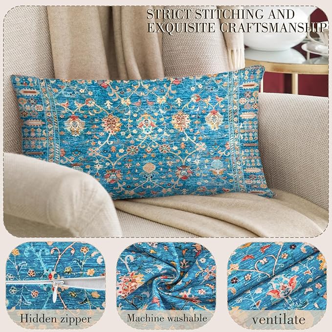 Boho Throw Pillow Covers 12x20 inch Set of 2,Boho Vintage Carpet Pattern Antique Ethnic Decor Double Sided Pattern Cushion Cover Soft Pillow Case Living Sofa Room Bed Square Pillow Cover