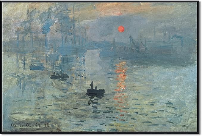 Wieco Art Extra Large Black Framed Art Impression Sunrise of Claude Monet Famous Paintings Reproduction Seascape Artwork Pictures on Canvas Wall Art for Home Decorations Black