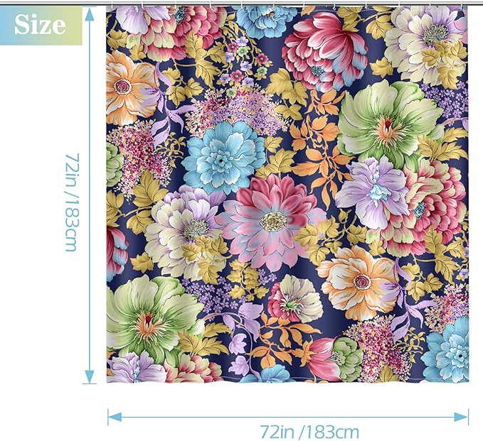 Aimego Boho Floral Shower Curtains - Spring Bohemian Colorful Bright Blossom Flowers Bath Shower Curtain Set with 12 Hooks for Adults Kids Bathroom Decor Accessories, 72"x72"
