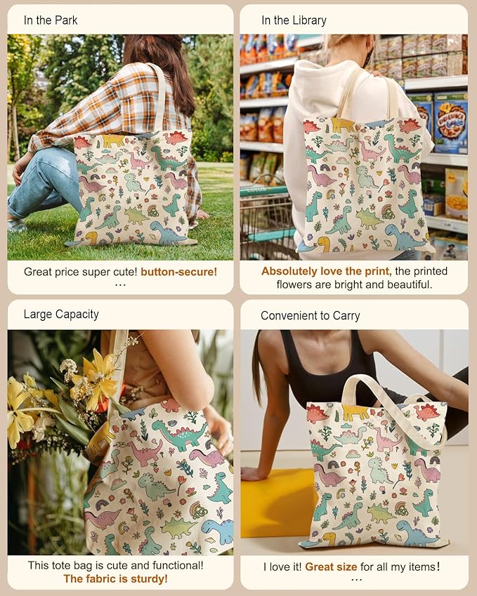 Aesthetic Tote Bag for Girls - with Magnetic Buckle and Zipper Inner Pocket for Women Lady Canvas Cotton Tote Bag