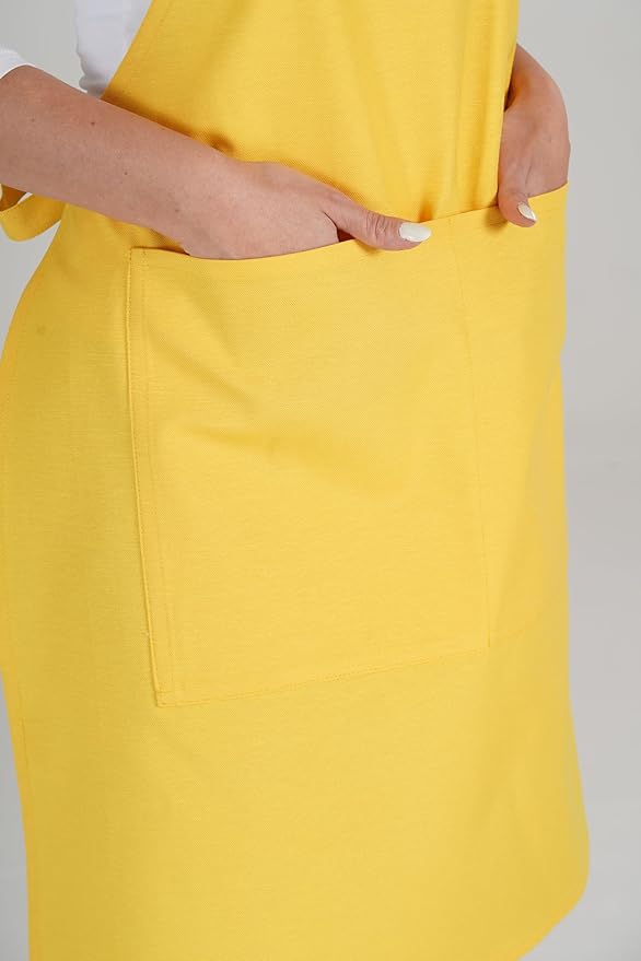 TOSHE Kitchen Apron Waterdrop Resistant Cotton Apron with adjustable Aprons for Women with Pockets 10 Color option Cooking Yellow Apron (Yellow)