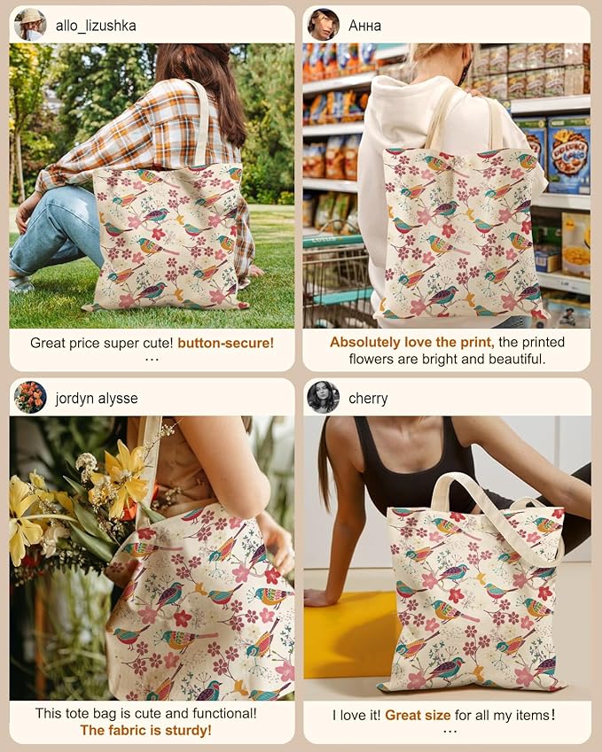 Canvas Tote Bag for Women - Aesthetic Canvas Totes with Pockets Cute Reusable Cloths Ladies Shoulder Bag