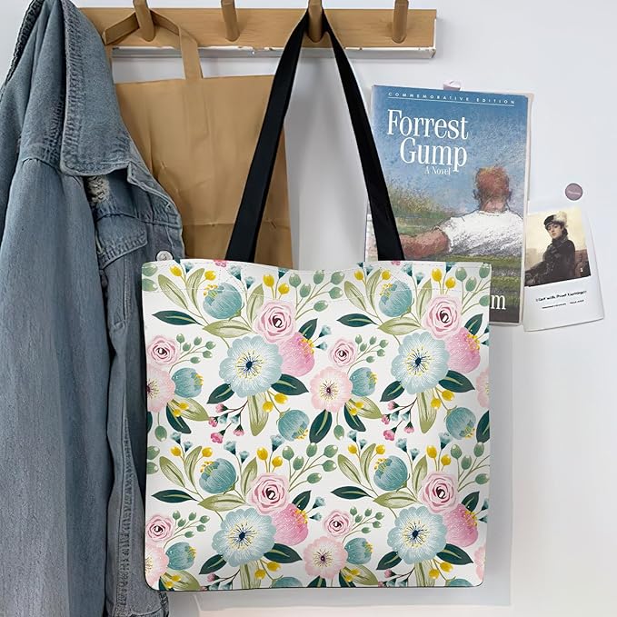 Canvas Tote Bag for Women,Cute Heavy-Duty Shoulder Bag with Zipper Pocket -Travel Tote for Grocery, Gym,Shopping