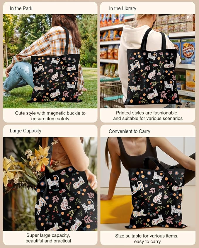 Canvas Tote Bag for Women - Aesthetic Canvas Totes with Pockets Cute Reusable Cloths Ladies Shoulder Bag
