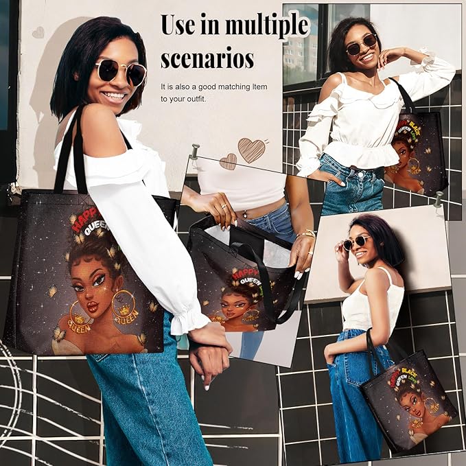 African American Black Women Tote Bag Black Girl Magic Shoulder Handbag For Work Travel Beach Shopping