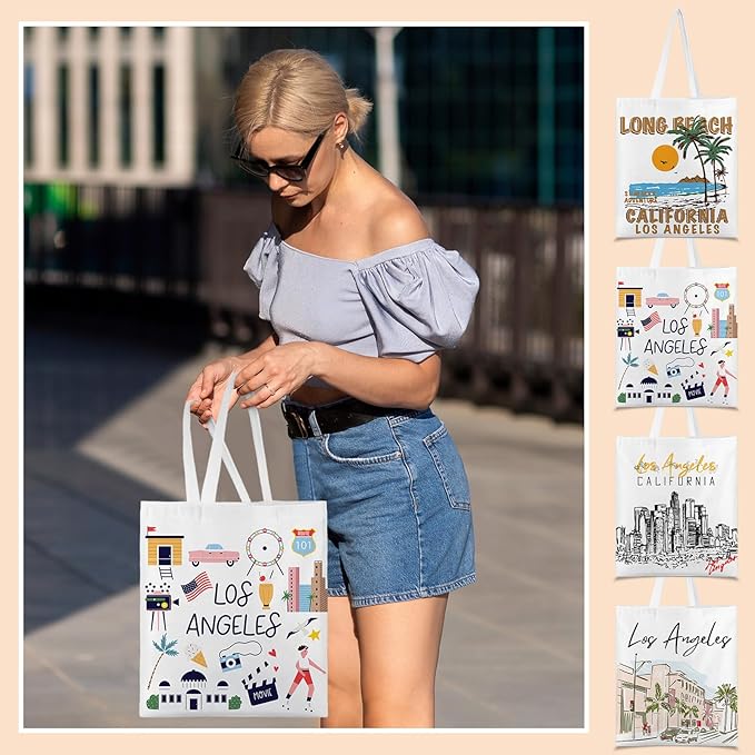 Paterr 4 Pcs City Souvenir Tote Bag-New York Chicago Seattle Los Angeles Boston San Francisco Paris Italy Las Vegas Nashville